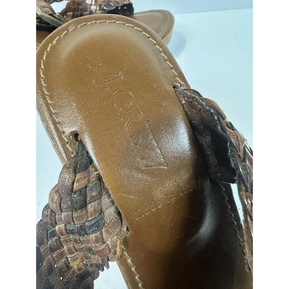 J. Crew Sandals Women 8 Brown Leather & Wood Strappy Wedge Made In Italy Ladies - Picture 2 of 12